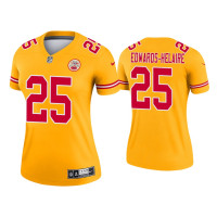 Women Kansas City Chiefs #25 2021 Clyde Edwards-Helaire Gold Inverted Legend Jersey