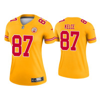 Women Kansas City Chiefs #87 2021 Travis Kelce Gold Inverted Legend Jersey