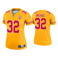 Women Kansas City Chiefs #32 2021 Tyrann Mathieu Gold Inverted Legend Jersey