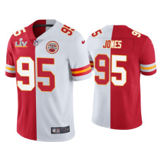 Men Kansas City Chiefs #95 Chris Jones Red White Super Bowl LV Split Jersey