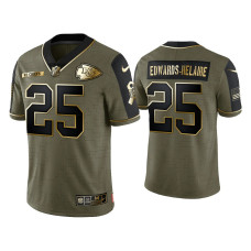 Men Kansas City Chiefs #25 Clyde Edwards-Helaire Olive Gold 2021 Salute To Service Limited Jersey