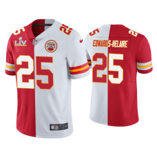 Men Kansas City Chiefs #25 Clyde Edwards-Helaire Red White Super Bowl LV Split Jersey