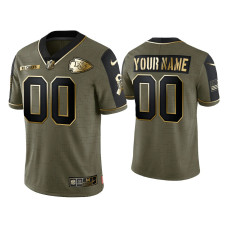 Men Kansas City Chiefs #00 Custom Olive Gold 2021 Salute To Service Limited Jersey