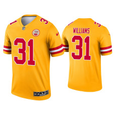 Men Kansas City Chiefs #31 Darrel Williams Yellow Inverted Legend Jersey