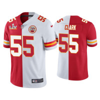 Men Kansas City Chiefs #55 Frank Clark Red White Super Bowl LV Split Jersey