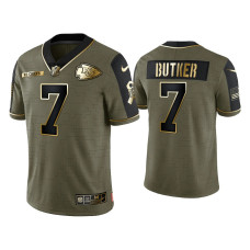 Men Kansas City Chiefs #7 Harrison Butker Olive Gold 2021 Salute To Service Limited Jersey