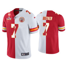 Men Kansas City Chiefs #7 Harrison Butker Red White Super Bowl LV Split Jersey