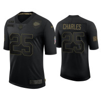 Men Kansas City Chiefs #25 Jamaal Charles Black 2020 Salute To Service Retired Jersey