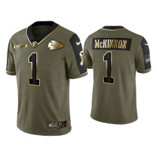 Men Kansas City Chiefs #1 Jerick McKinnon Olive Gold 2021 Salute To Service Limited Jersey