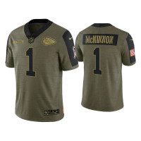 Men Kansas City Chiefs #1 Jerick McKinnon Olive 2021 Salute To Service Limited Jersey