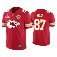 Men Kansas City Chiefs #87 Travis Kelce Super Bowl LV Red Team Logo Jersey