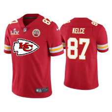 Men Kansas City Chiefs #87 Travis Kelce Super Bowl LV Red Team Logo Jersey