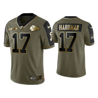 Men Kansas City Chiefs #17 Mecole Hardman Olive Gold 2021 Salute To Service Limited Jersey