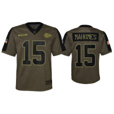 Youth Kansas City Chiefs #15 Patrick Mahomes Olive 2021 Salute To Service Game Jersey