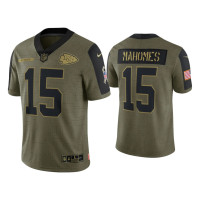 Men Kansas City Chiefs #15 Patrick Mahomes Olive 2021 Salute To Service Limited Jersey