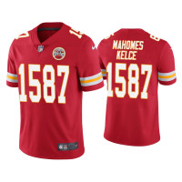 Men Kansas City Chiefs #15 Patrick Mahomes Red CP Player Travis Kelce Jersey