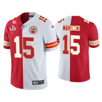 Men Kansas City Chiefs #15 Patrick Mahomes Red White Super Bowl LV Split Jersey