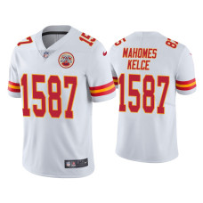 Men Kansas City Chiefs #15 Patrick Mahomes White CP Player Travis Kelce Jersey