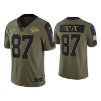 Men Kansas City Chiefs #87 Travis Kelce Olive 2021 Salute To Service Limited Jersey