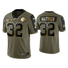 Men Kansas City Chiefs #32 Tyrann Mathieu Olive Gold 2021 Salute To Service Limited Jersey