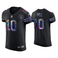 Men Kansas City Chiefs #10 Tyreek Hill Black Golden Edition Holographic Jersey