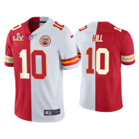 Men Kansas City Chiefs #10 Tyreek Hill Red White Super Bowl LV Split Jersey