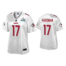 Women Kansas City Chiefs #17 Mecole Hardman Super Bowl LIV Champions White Jersey