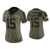 Women Kansas City Chiefs #15 Patrick Mahomes Olive 2021 Salute To Service Limited Jersey