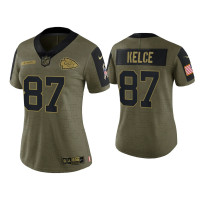 Women Kansas City Chiefs #87 Travis Kelce Olive 2021 Salute To Service Limited Jersey