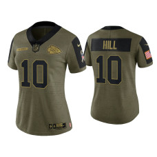 Women Kansas City Chiefs #10 Tyreek Hill Olive 2021 Salute To Service Limited Jersey