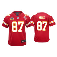 Youth Kansas City Chiefs #87 Travis Kelce Super Bowl LV Red Game Jersey