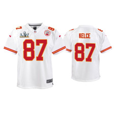 Youth Kansas City Chiefs #87 Travis Kelce Super Bowl LV White Game Jersey