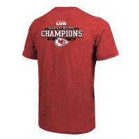 Kansas City Chiefs Majestic Threads Super Bowl LVII Champions Running Back Tri-Blend Pocket T-Shirt - Red