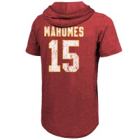 Patrick Mahomes Kansas City Chiefs Majestic Threads Player Name & Number Tri-Blend Slim Fit Hoodie T-Shirt - Red